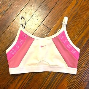 Nike Pink & White Sports Bra Sporty Logo Strappy Activewear Size L